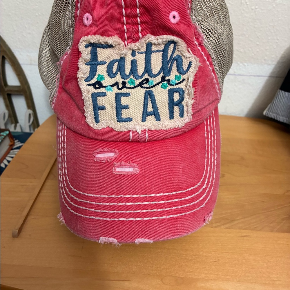 Pink  Distressed Cap with Embroidered Patch